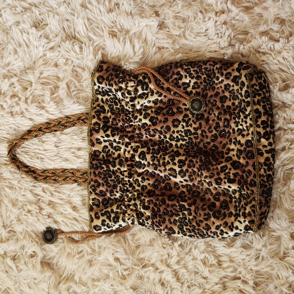 Cheetah print beaded handbag